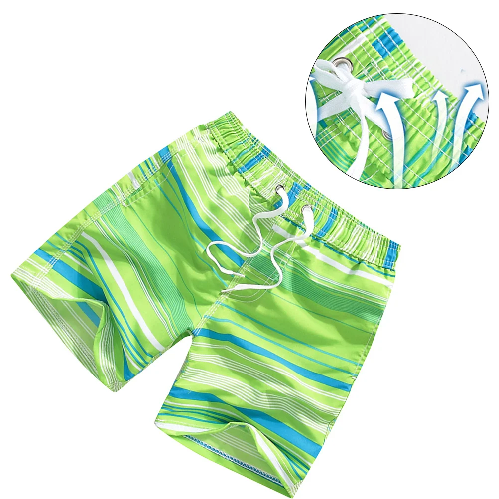 Quick Dry Beach Pants Swim Trunks for Kids Elastic Waist Drawstring Surf Shorts Children Swimming Wear Fluorescent Green