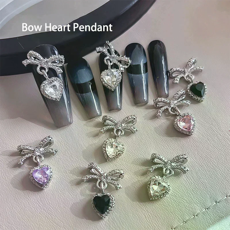 1個入り 高級可愛いリボンネイルアートチャーム 3D 日本製合金蝶ネクタイジュエリーネイルラインストーンデコレーションDIYラブペンダントアクセサリー