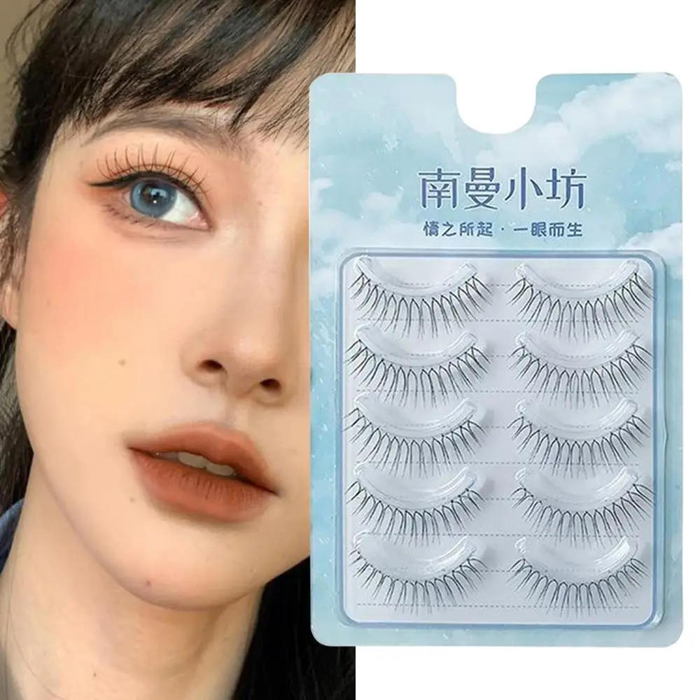 Korean U-shaped  False Eyelashes Eye Makeup Natural Wispy Lash Extension Transparent Stem Eyelashes Cosmetics Reusable 5 Pairs