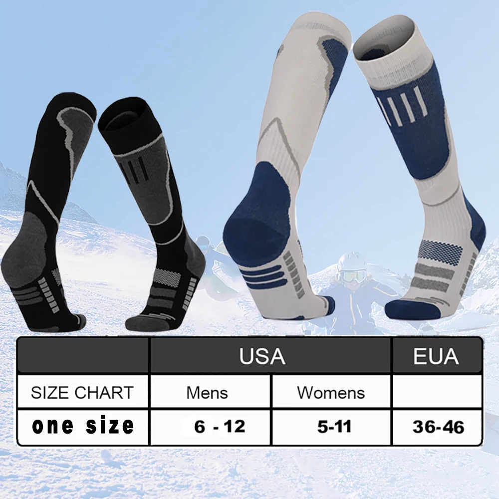2 Pairs Ski Socks, Cold Weather Socks for Snowboarding, Snow, Winter, Thermal Knee-high Warm Socks, Hunting