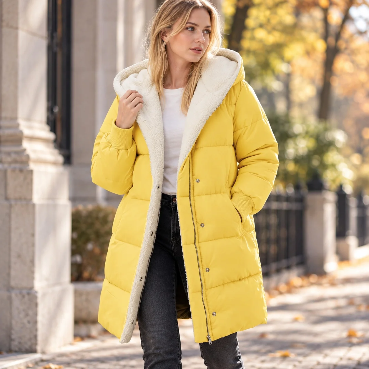 Hooded Long Sleeve Coat Loose Fit Streetwear with Zipper Closure Biker Style No Hood Autumn Pocket Detail Casual for Women