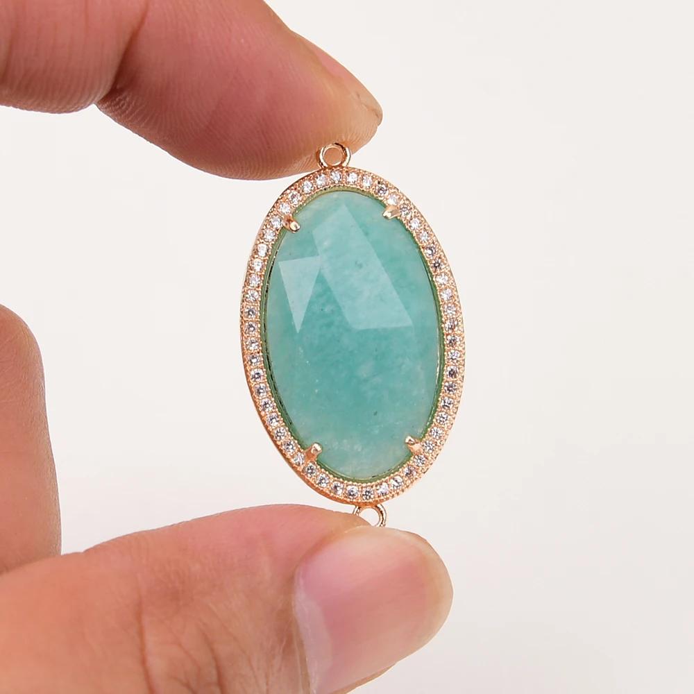 

5 Pcs Natural Green Amazonite Connector Jewelry Finding