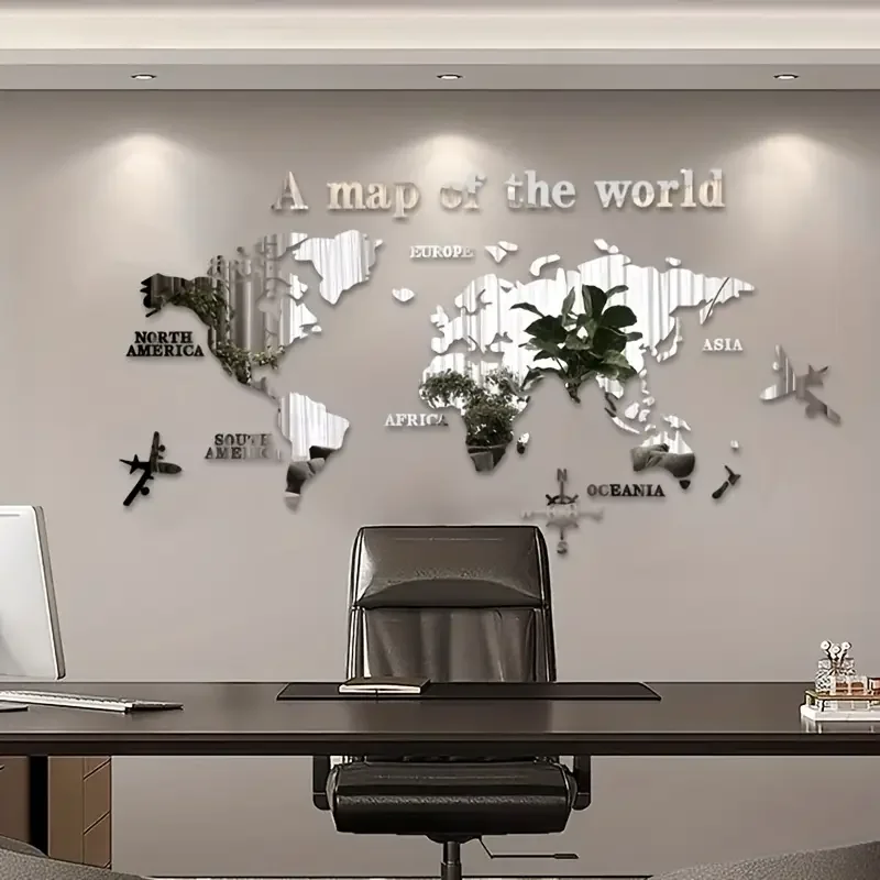 خريطة العالم ملصقات الحائط للمرايا DIY 3D الاكريليك ملصقات الحائط غرفة نوم مكتب حائط الخلفية ملصقات الديكور حجم كبير #1