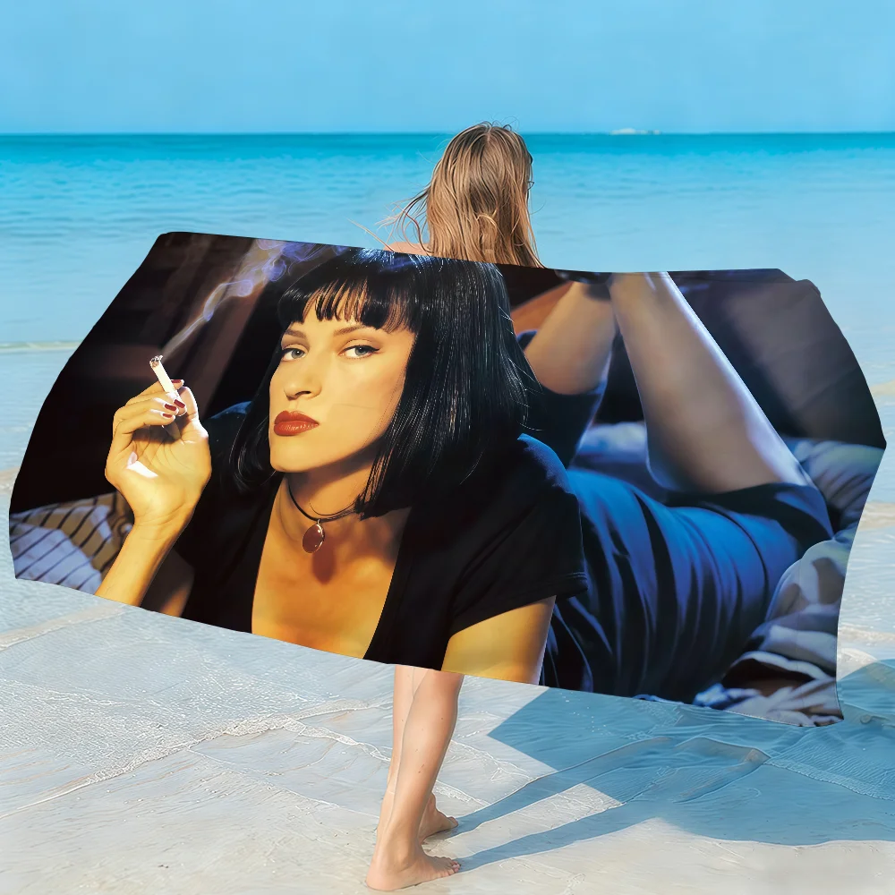 Classic Film P-Pulp F-Fiction Towel Soft Lightweight Anti-Sand Large Beach Towel Quick-Drying Bath Sports Family