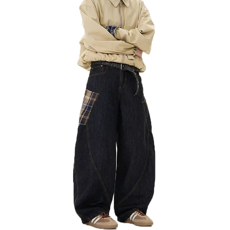 Autumn Vintage Design Large Pockets Curved Knife Workwear Jeans For Men'S High Street Jeans Y2k Wide Leg Pant