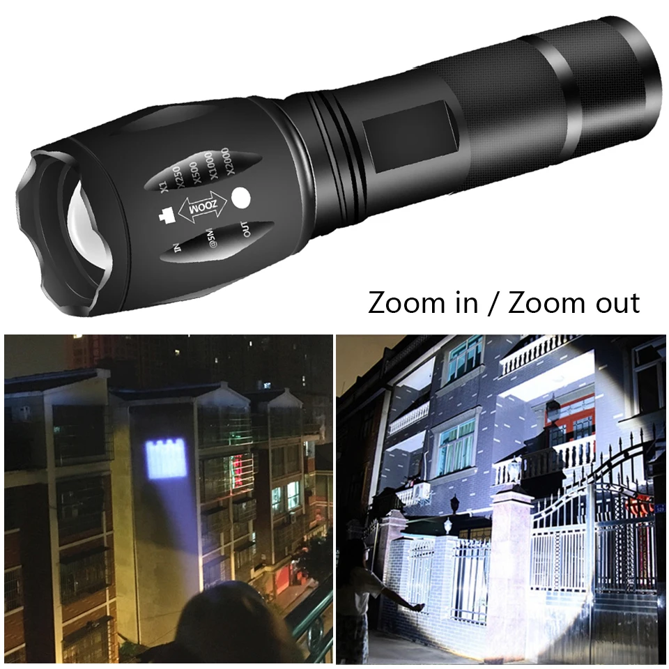 LED tactical flashlight torch 8000 Lumens XM-L2 U3 Zoomable self defense portable lantern 5 mode adjustable camping light lamp