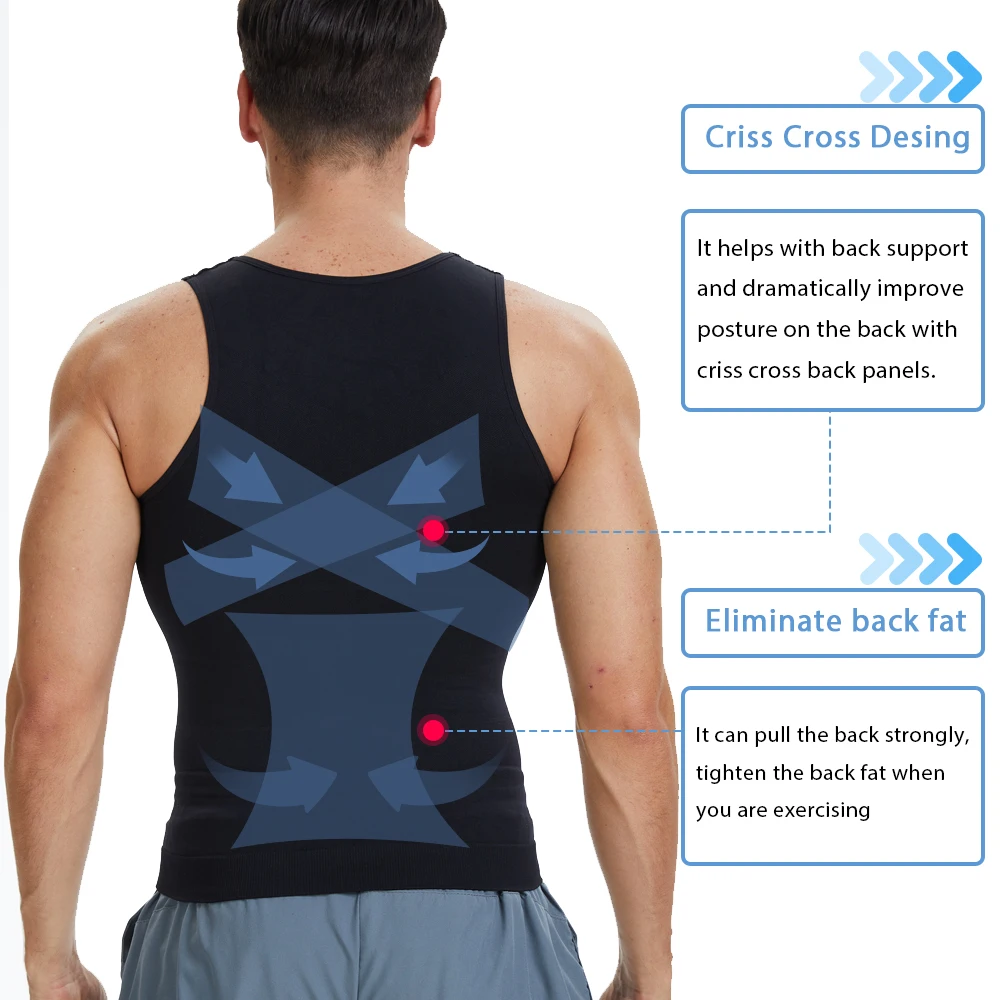 V-neck Compression Vest Men's Flat Belly Top High Stretch Nylon Cross Back Ergonomic Design Fitness Workout Elasticity T-shirt