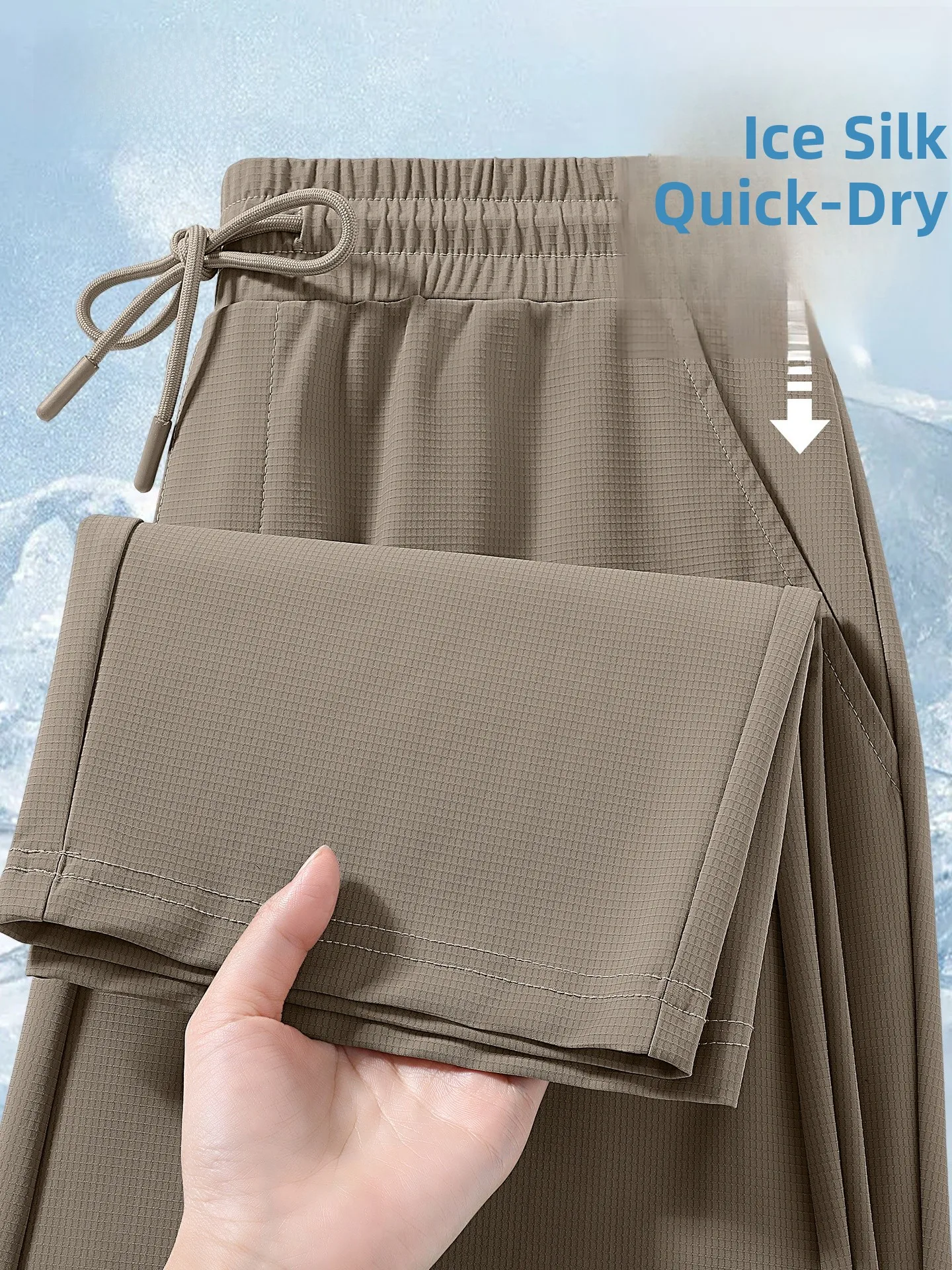 

Ice Silk Qui Dry Running Fitn Sports Pants Men's Casual Khaki Summer Anti UV Sweatpants Straight Leg mid Waist