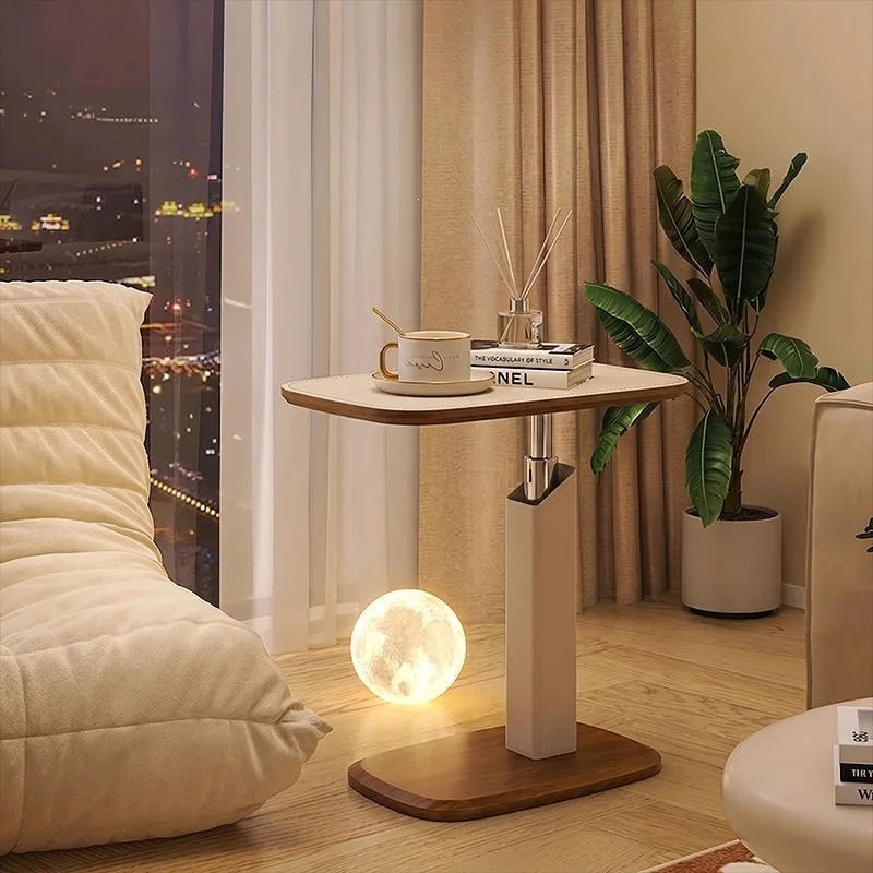 Height Adjustable Rotating Side Table Square Modern Sofa Laptop Bedside Coffee White Or Black Column No Storage Rollers Jj