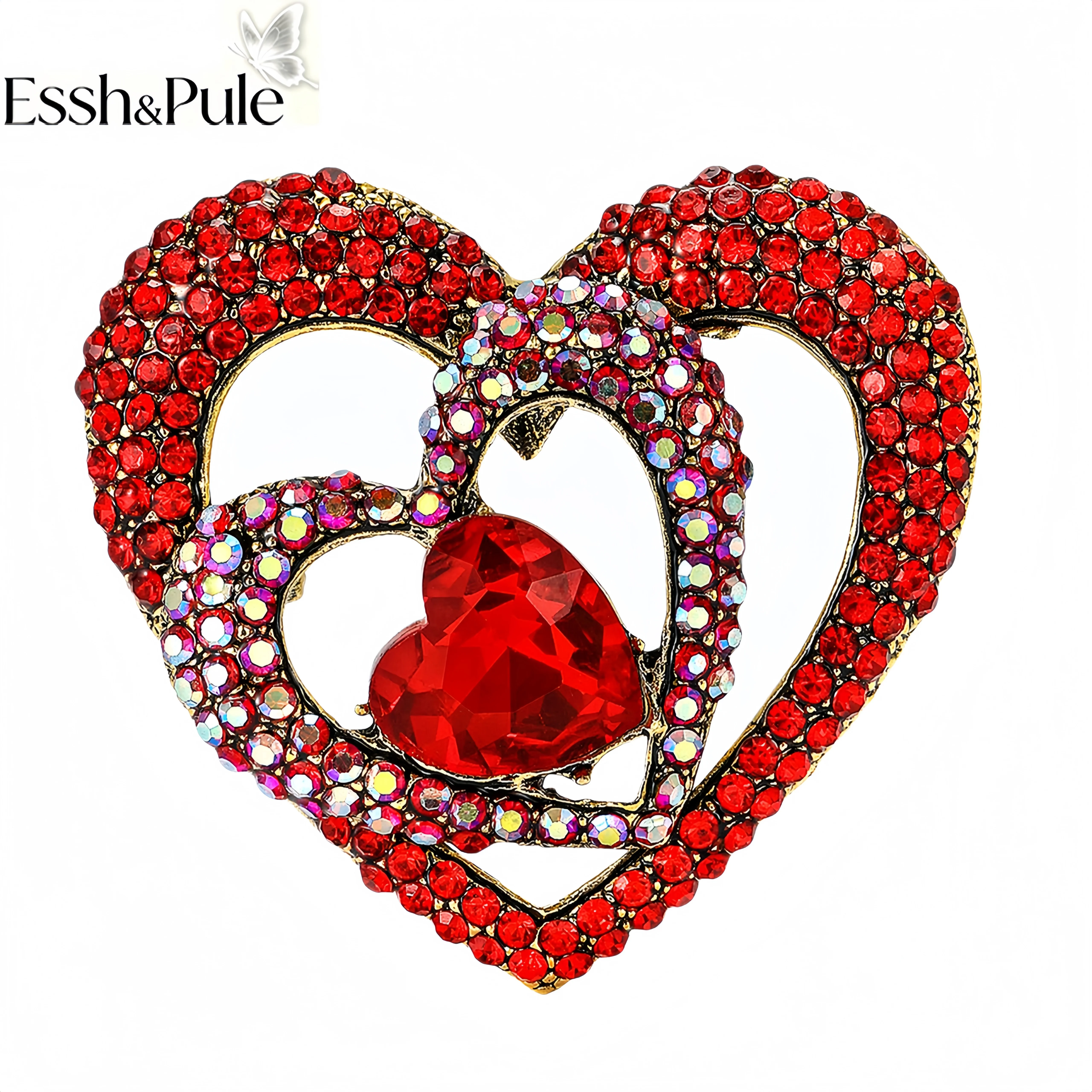 Essh&Pule Vintage Red Lipstick Brooch Rhinestone Enamel Fashion Lady High Heel Lapel Pin Women Party Dress Coat Jewelry Gift