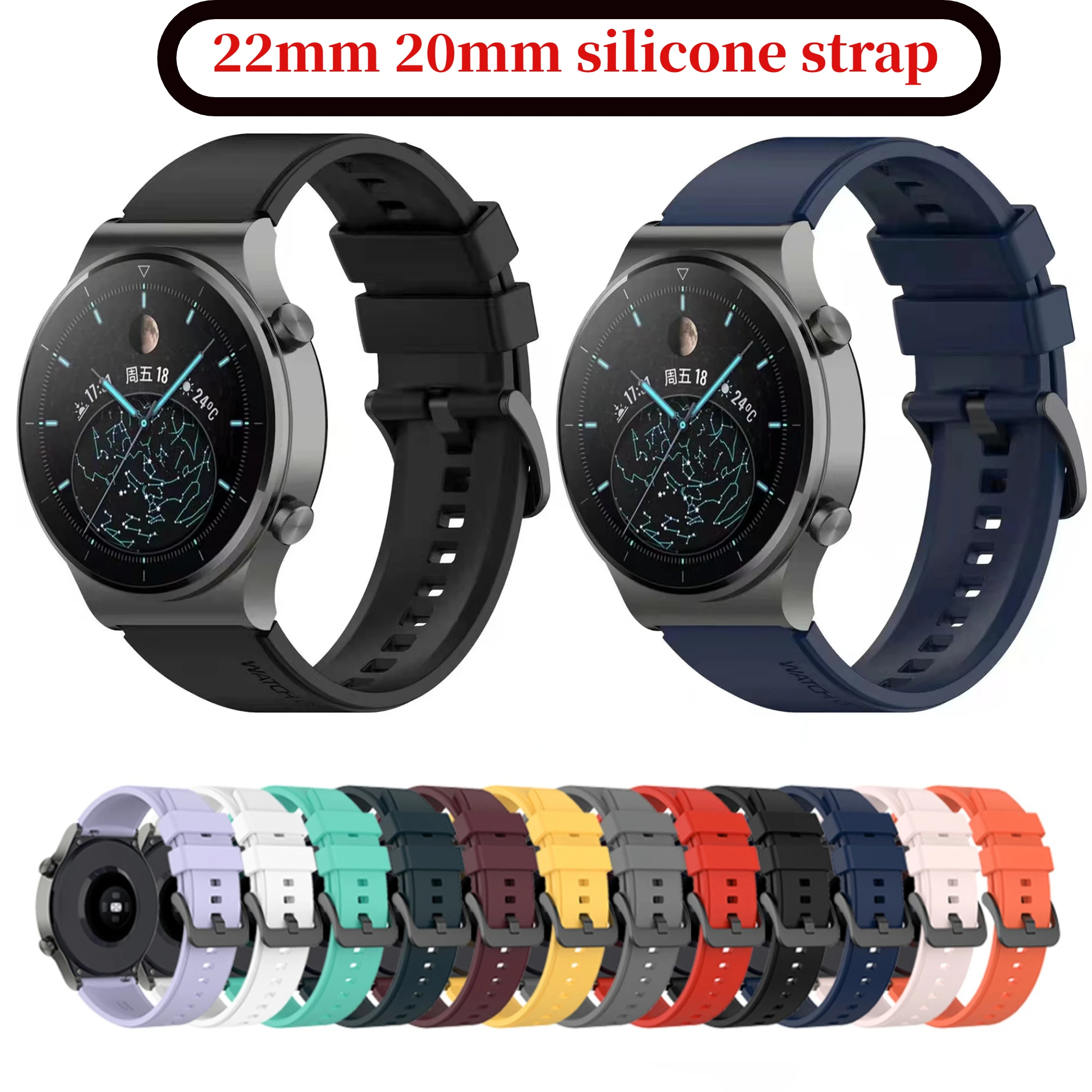 22mm 20mm Silicone Strap For Huawei Watch 4/GT4-3-2 Pro Original Strap/Samsung Watch 6/5/4/3 Gear S3 Sport band Amazfit GTR/GTS