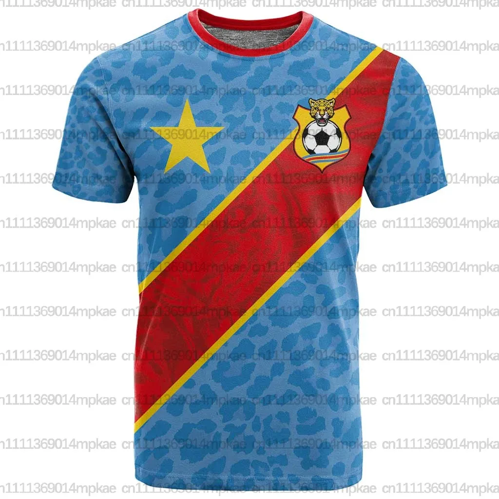 Summer African T-shirt, Democratic Republic of Congo Print, Men's Crew Neck Short Sleeve Top, Comfortable and Breathable T-shirt