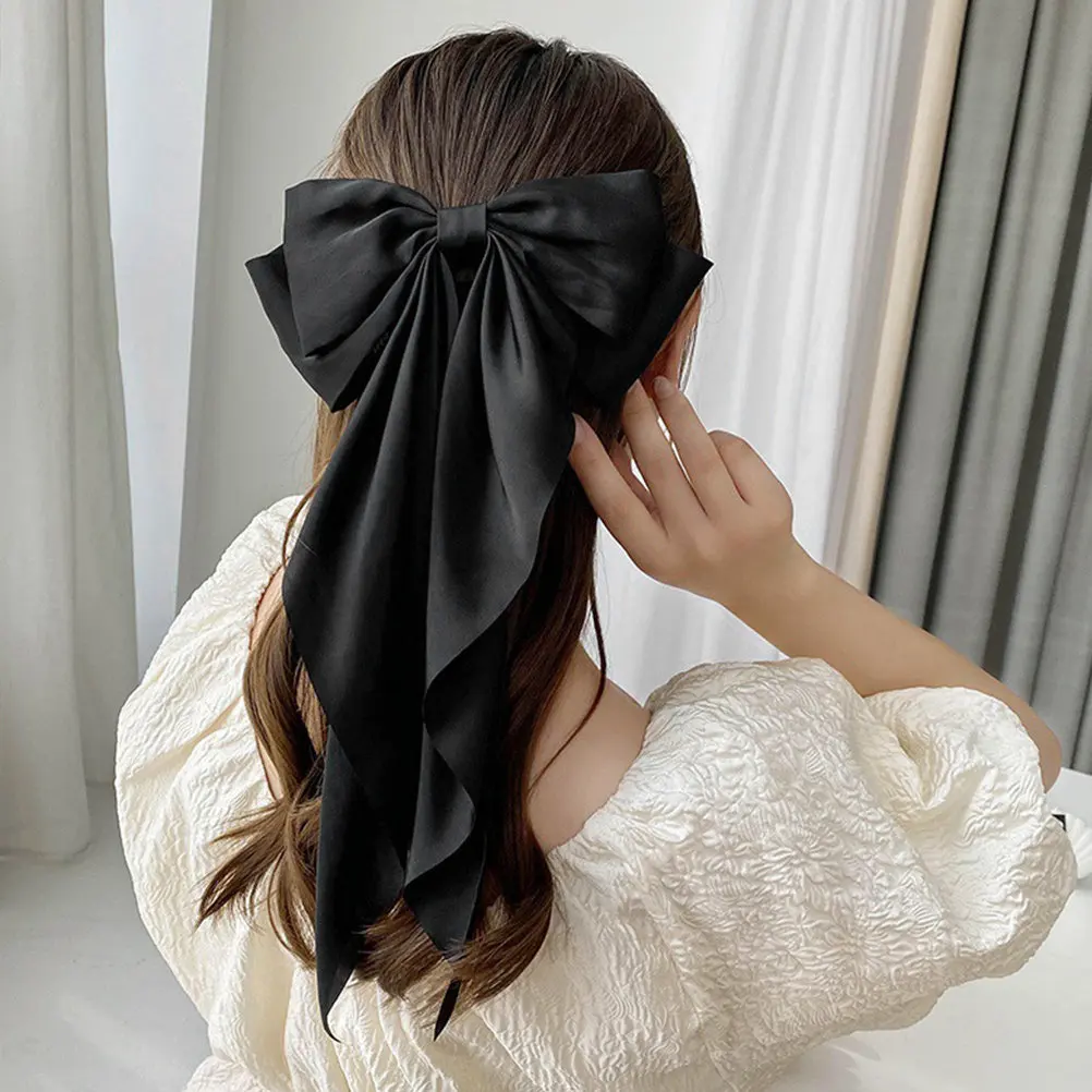 

2pcs Large Bow Clips Black Ribbons For Women Big Hair Bows Barrettes Thick Hair Ponytail Clip Accessories Wedding Party