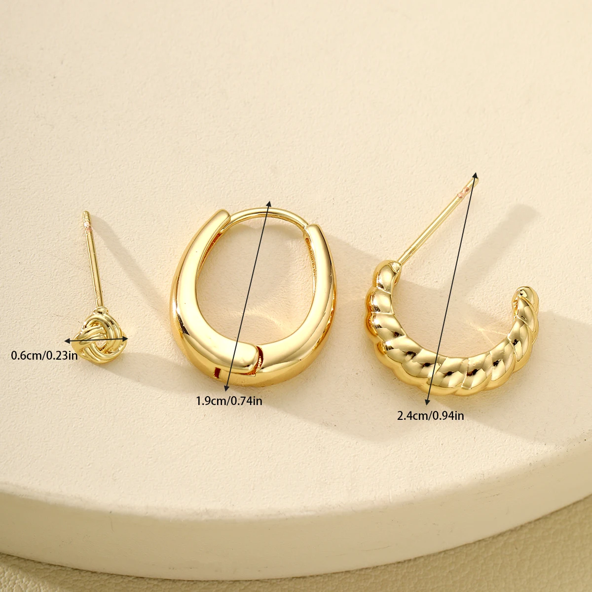 3 قطعة مجموعة أقراط دائرية بسيطة للنساء خمر الذهب اللون دائرة معدنية هندسية الغضروف ثقب الأقراط مجوهرات الحفلات اليومية