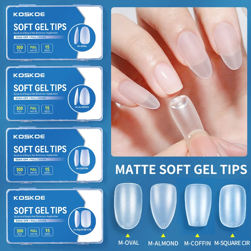300pcs/box Transparent Fake Nail Acrylic Tips Soft Gel Full Matte Finish Nail Gel French Ballerinas Capsules Press On Tips