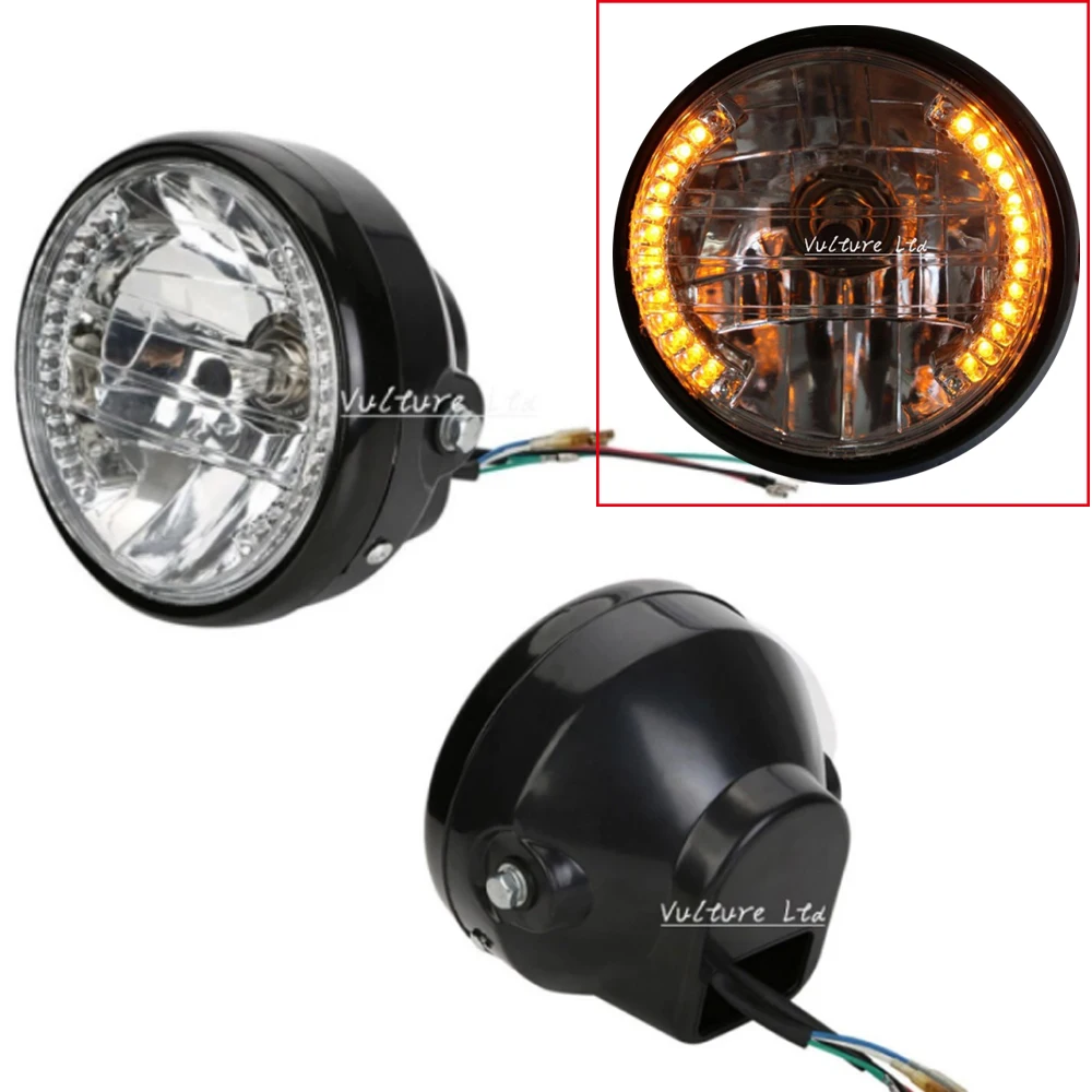 Phare rond universel pour motos, 7 pouces, 12v, clignotant, lampe frontale pour Harley Bobber Honda Yamaha Kawasaki Cafe Racer