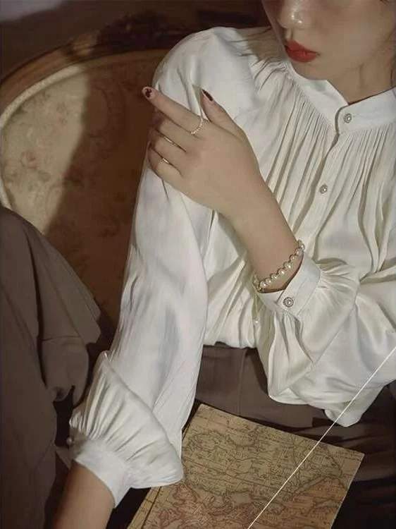 

Женская рубашка Cleanfit с длинным рукавом из ацетатного атласа, с рукавами-фонариками, из тонкого полиэстера, не деформируется, однотонная