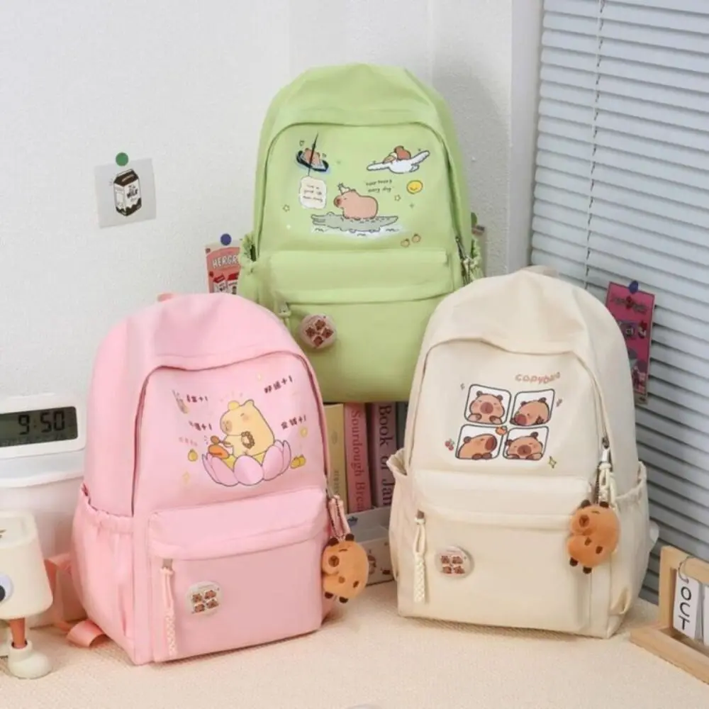 Kawaii Cartoon Capybara Backpack Nylon Large Capacity Capybara School Bag Funny Handbag Student Laptop Bag