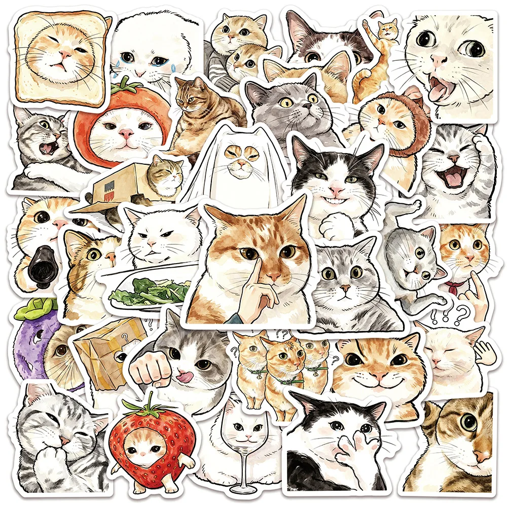 50 Stück Katzen-Aquarell-Cartoon-Aufkleber, Graffiti, lustige Anime-Aufkleber, DIY-Spielzeug, Laptop, Telefon, Gepäck, Kühlschrank, Auto, wasserdichter Aufkleber