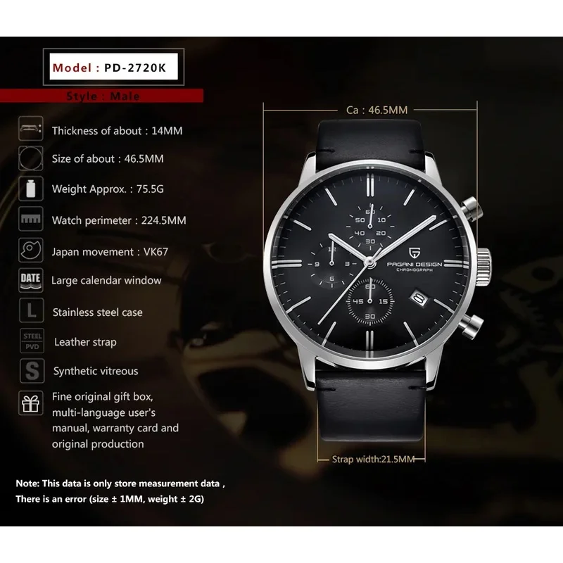 2025 New PAGANI DESIGN Business Men's Quartz Watch 46mm Brand Stainless Steel Waterproof Automatic Chronometer Relogo Masculino