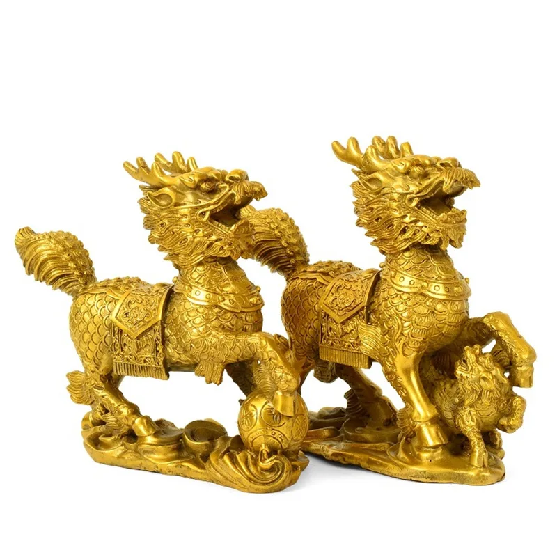 

Factory Brass Beads KIRIN Copper Mother and Child Unicorn Decorations Home Furnishings Kirin Sending a Child a Pair Large Size