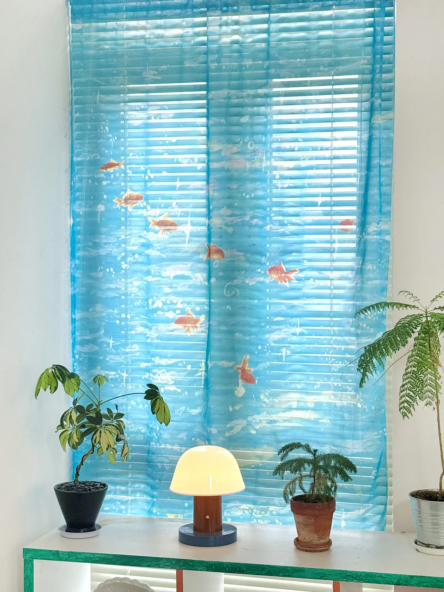 Blue Sea Goldfish Pattern Curtain Transparent Chiffon Screen Window Curtain Floating Balcony Living Room Partition Decoration
