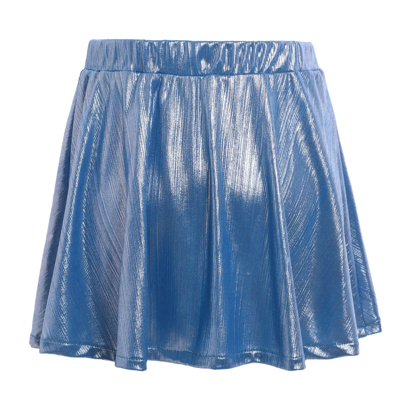 Kids Girls Metallic Ruffled Skirts Elastic Waistband Shimmery Skirt Jazz Ballet Dance Cheerleading Stage Performance Costume