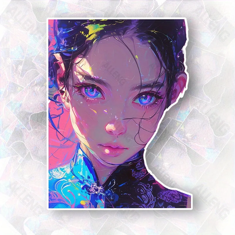 1Pc 2D Flat Asian Girl Vinyl Sticker Light Effect Decal for Motorcycle Helmet Toilet Lid Bathroom Home Wall Decor