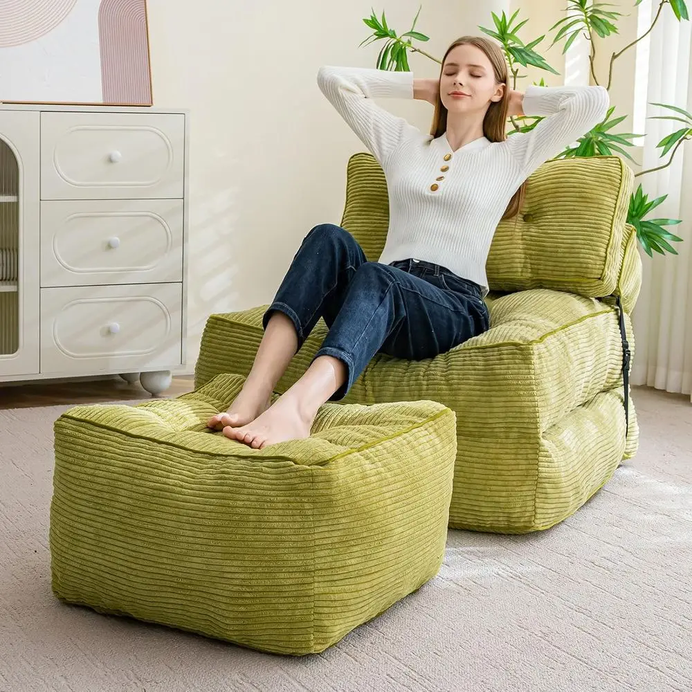 مسند قصير أخضر مملوء بالرغوة، 25.6 مسند قدم فروي مربع لتخزين غرفة المعيشة