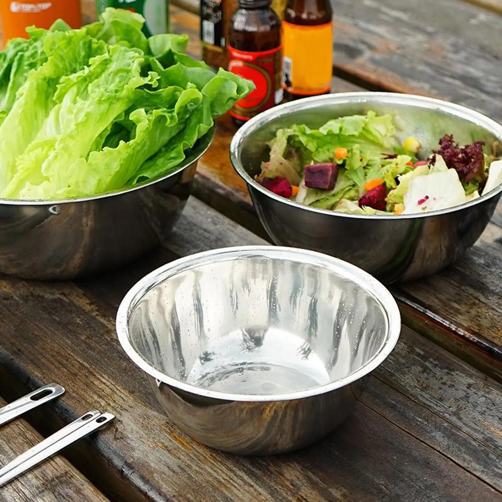 3 Pack Stainless Steel Mixing Bowls with Measuring Scale for Food Prep Baking Salad Tossing Camping Hiking Picnic