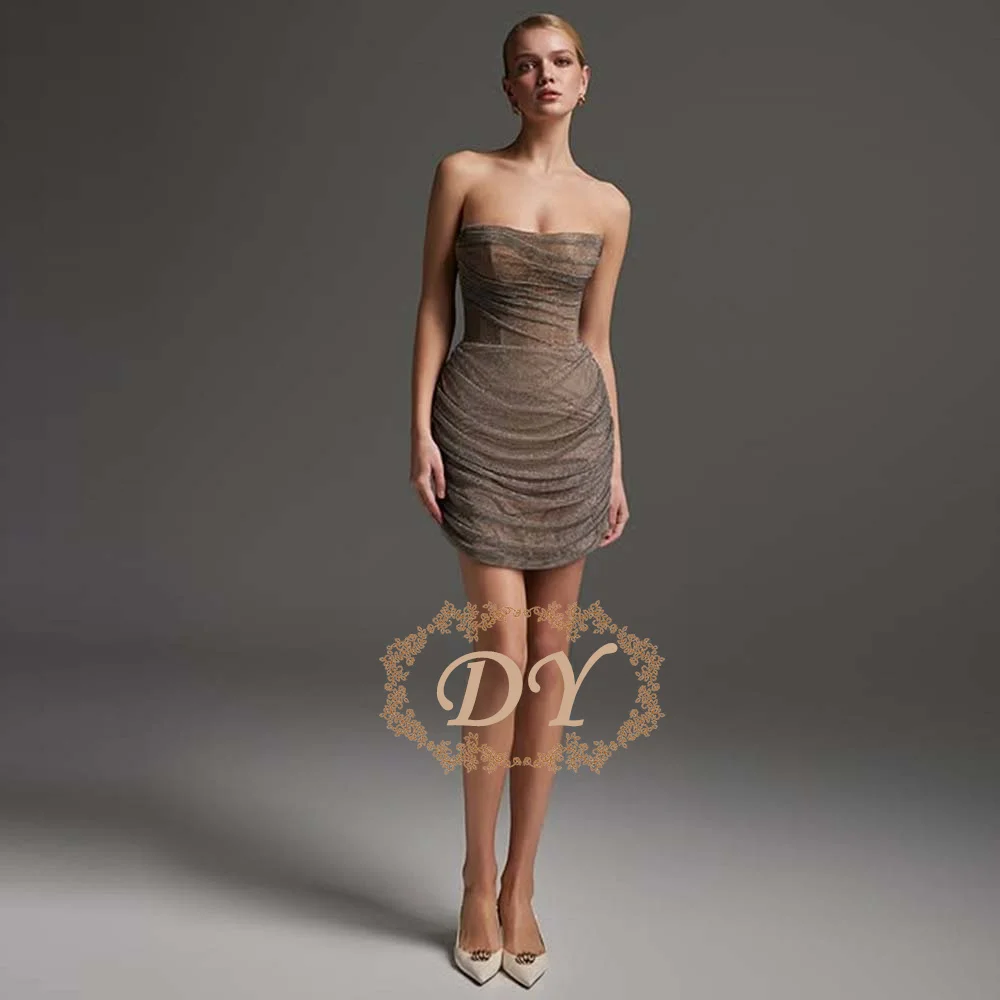 

Сексуальное блестящее мини-платье DY для женщин: облегающее, с открытой спиной, без рукавов, с драпировкой на бедрах, персикового цвета, для вечеринок и выпускных, элегантное, обтягивающее