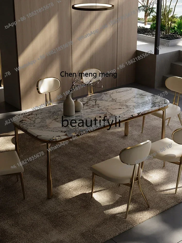 M178 A Luxury stone long dining table Modern minimalist natural marble dining table
