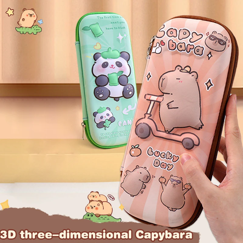 3D Capybara ดินสอกรณีกันน้ํานักเรียนโรงเรียนขนาดใหญ่ความจุปากกามัลติฟังก์ชั่กระเป๋าเครื่องเขียน