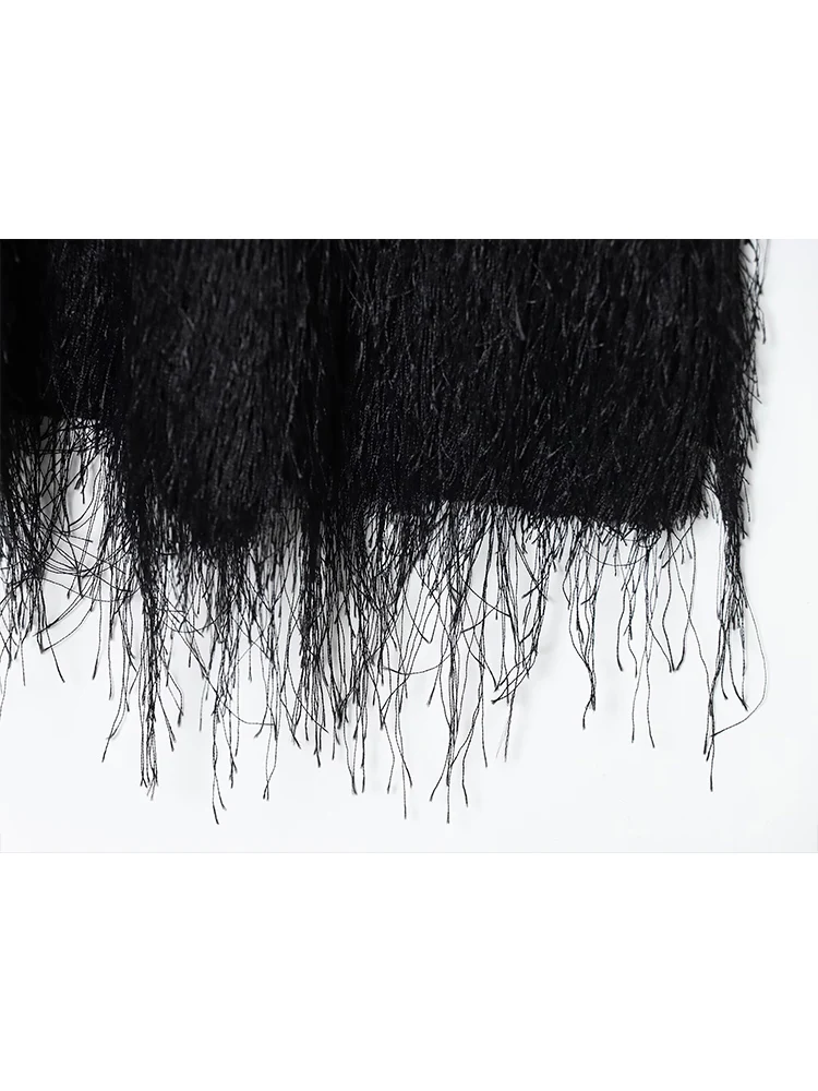 Abito da donna con nappa sottile Abito aderente sexy a maniche lunghe con nappa Decorazione dolcevita da donna per feste chic Mini abito con giunture