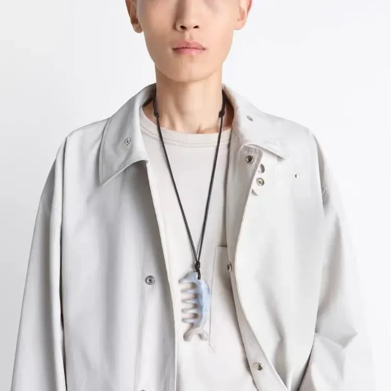 Gray whale-shaped scraping board necklace, simple temperament, sweater chain, versatile niche design, resin leather rope,