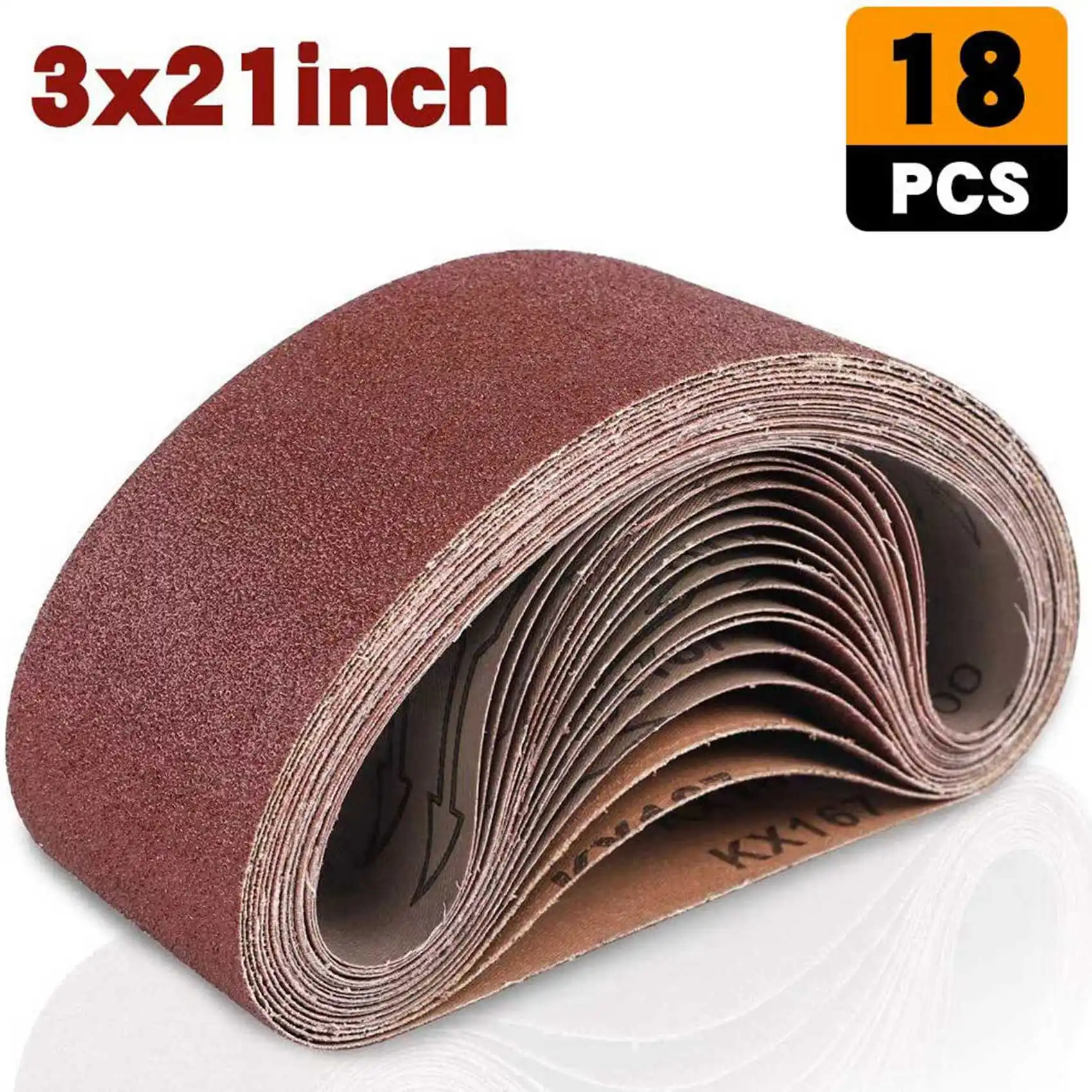 36 Pack Sanding Belts 3X21 Inches(75X533mm) Aluminum Oxide Sanding Belt (3 Each Of 60 80 120 180 240 400 Grits)