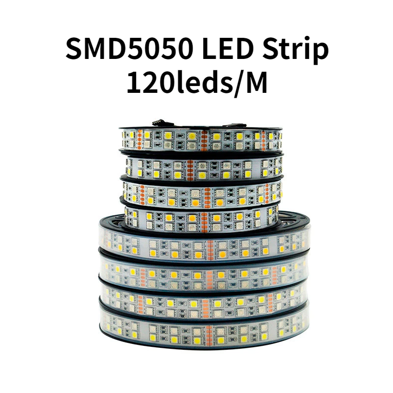 Nowy 5 m/rolka DC12V 24V dwurzędowy SMD5050 RGBW RGBWW RGB zimny biały ciepły biały elastyczne paski LED 120 diod led/M IP30/IP67 wodoodporny