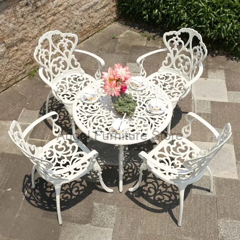 

Outdoor Cast Aluminum Tables And Chairs Courtyard Garden Hotel Urniture Terrace Combination leisure Metal Round Patio Table