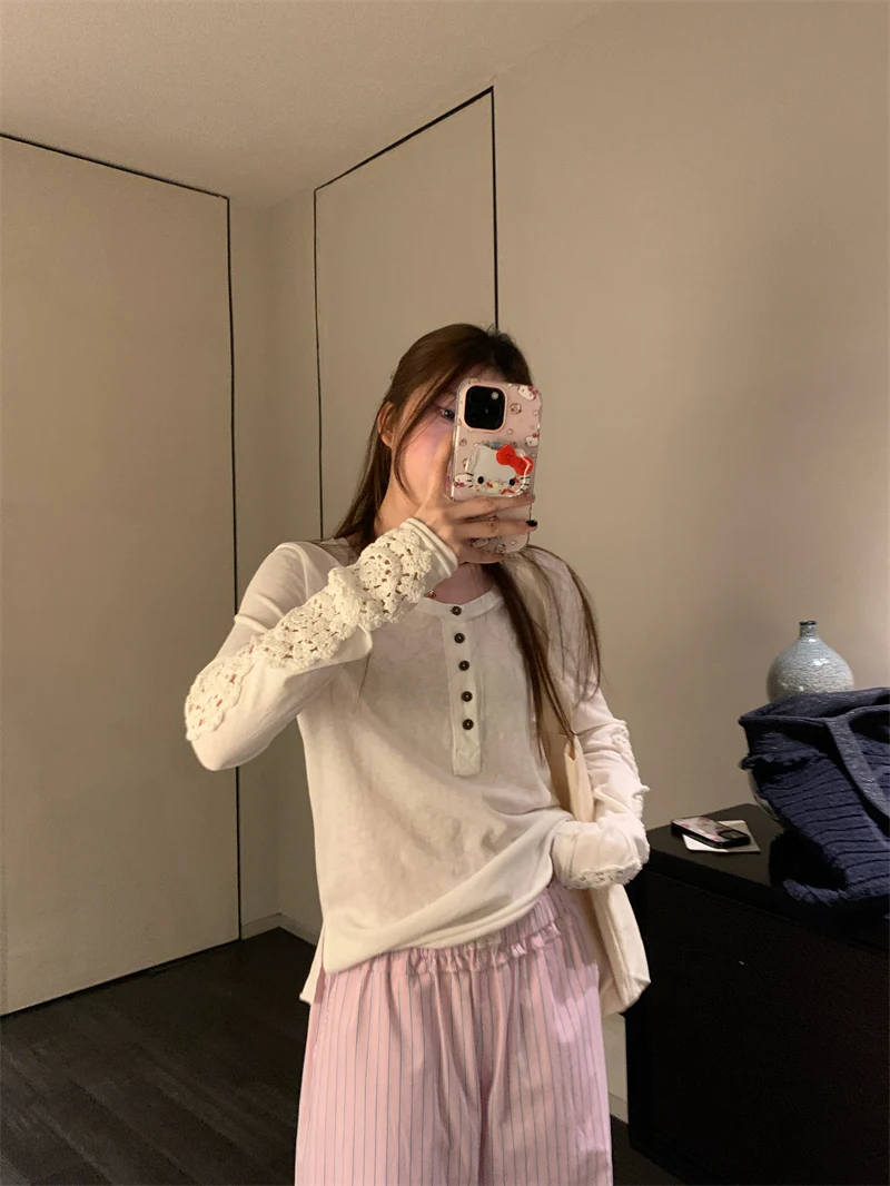 

Faionable Long Sve футболка женская дизайнерская корейская с бамбуковым крючком с цветком прямая трубка хлопок полиэстер весна тонкая