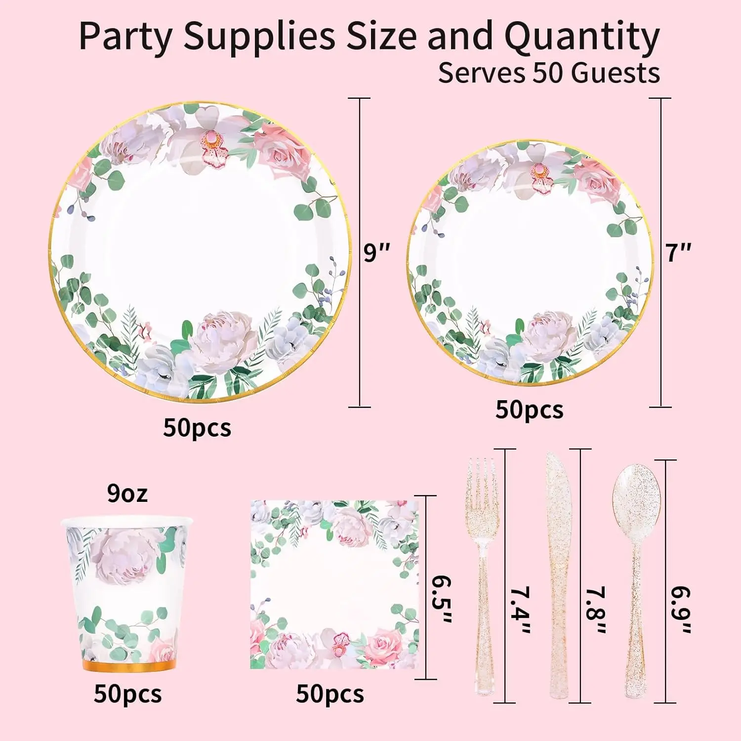 350 Pcs Floral Plates And Napkins Party Supplies Serve 50 Flower Disposable Paper Dinnerware Sets For Adults Bridal Shower