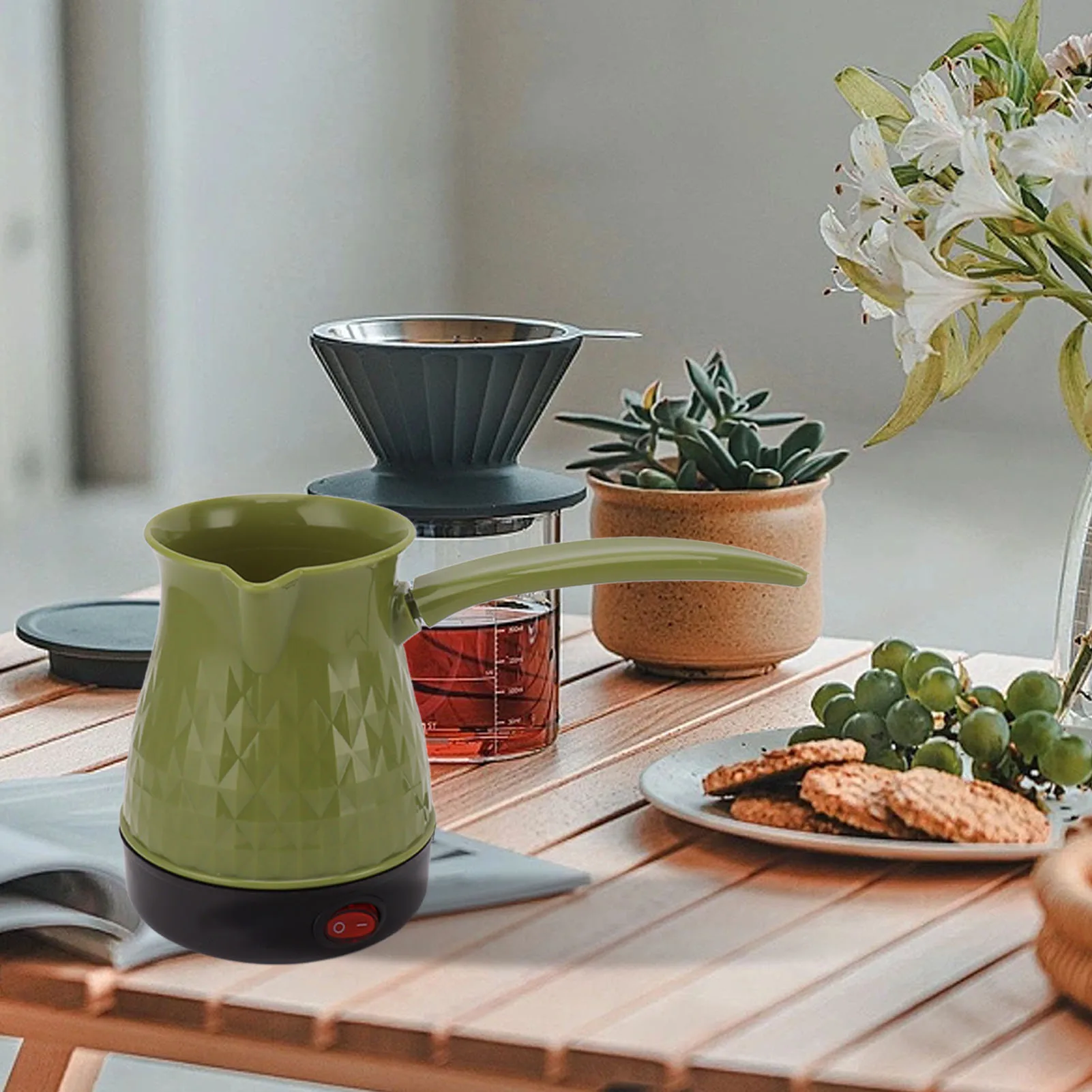 Caffettiera elettrica da 500 ml Caffettiera portatile a doppia protezione a riscaldamento rapido con manico staccabile 600 W