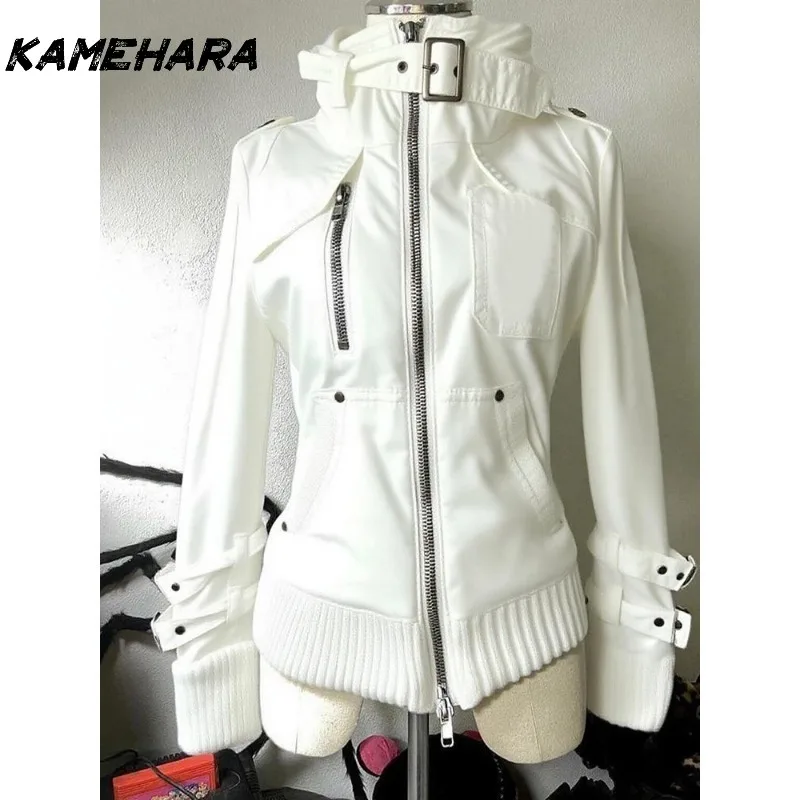 سترة دراجة نارية ذات ياقة واقفة من American Retro Trend، تصميم فريد من نوعه للنساء، سترة ملابس العمل #3