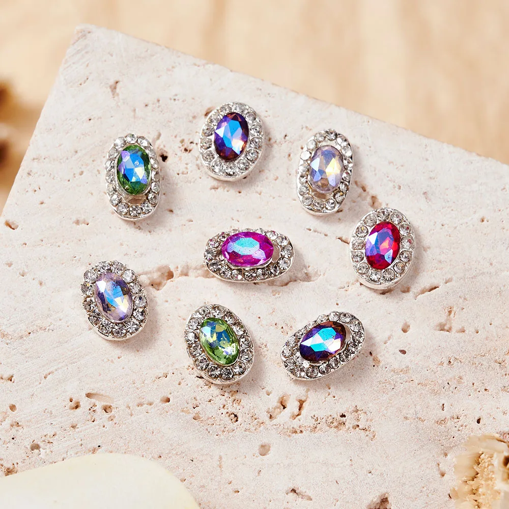 

10PCS Retro Red Oval Rhinestones Charms Beauty Glitter Nails Charms Jewelry Accessories Supplies for 3D Nail Art Decoration