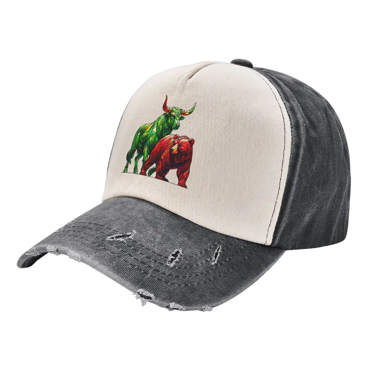 

Stained Glass Green Bull and Red Bear Baseball Cap golf hat genuine derby hat funny hat foam party Boy Women's