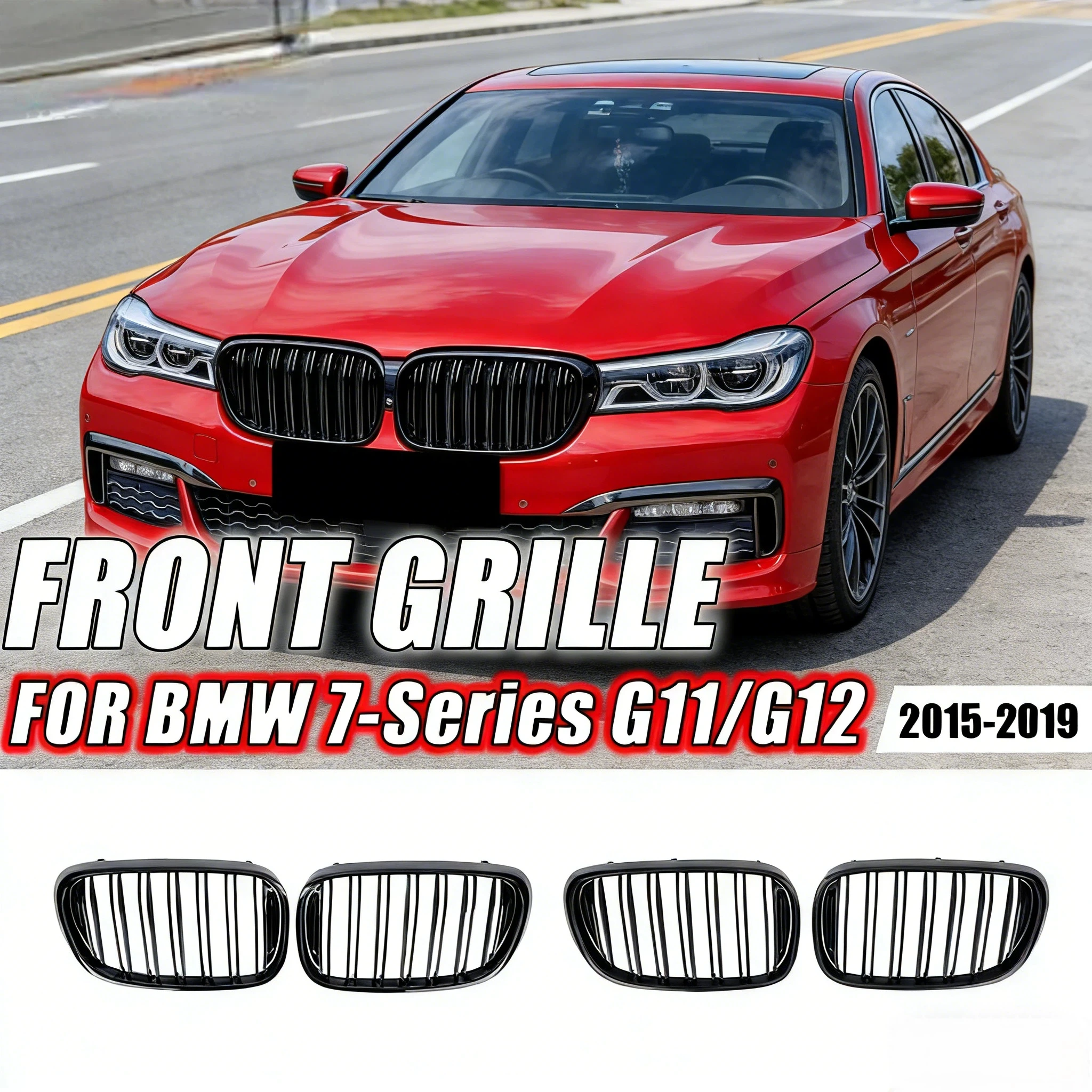 

Front Bumper Kidney Grille For BMW For BMW 7 Series G11 G12 2015-2019 740i 750i Black Double Line Style Upper Racing Grills