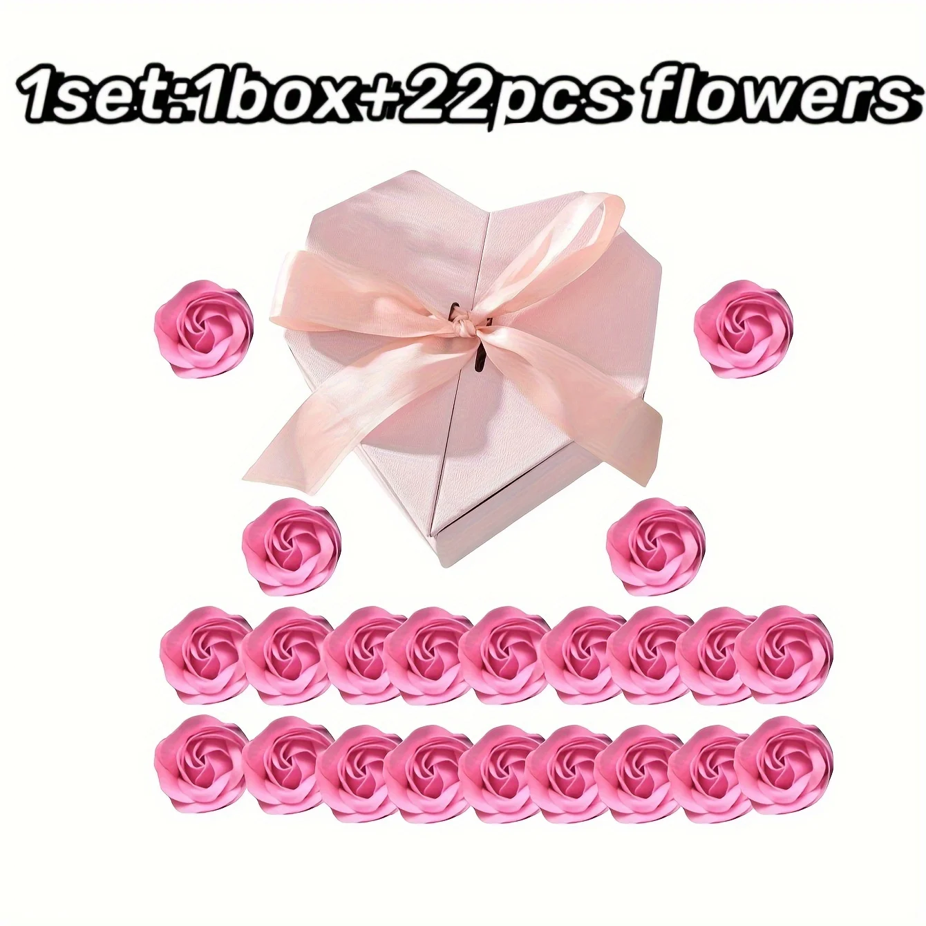 1set Heart Shaped Flower Box with 22pcs flowers, Heart Floral Gift Boxes Valentine's Day Gift Box Mother's Day Bow Paper Boxes w