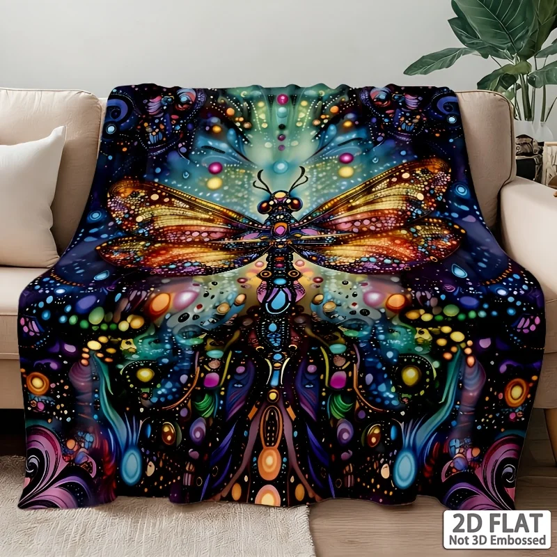 Art Nouveau Dragonfly Throw Blanket Antique Gold Baroque Filigree Wildlife Art Vivid Cozy Cover For Window Bench