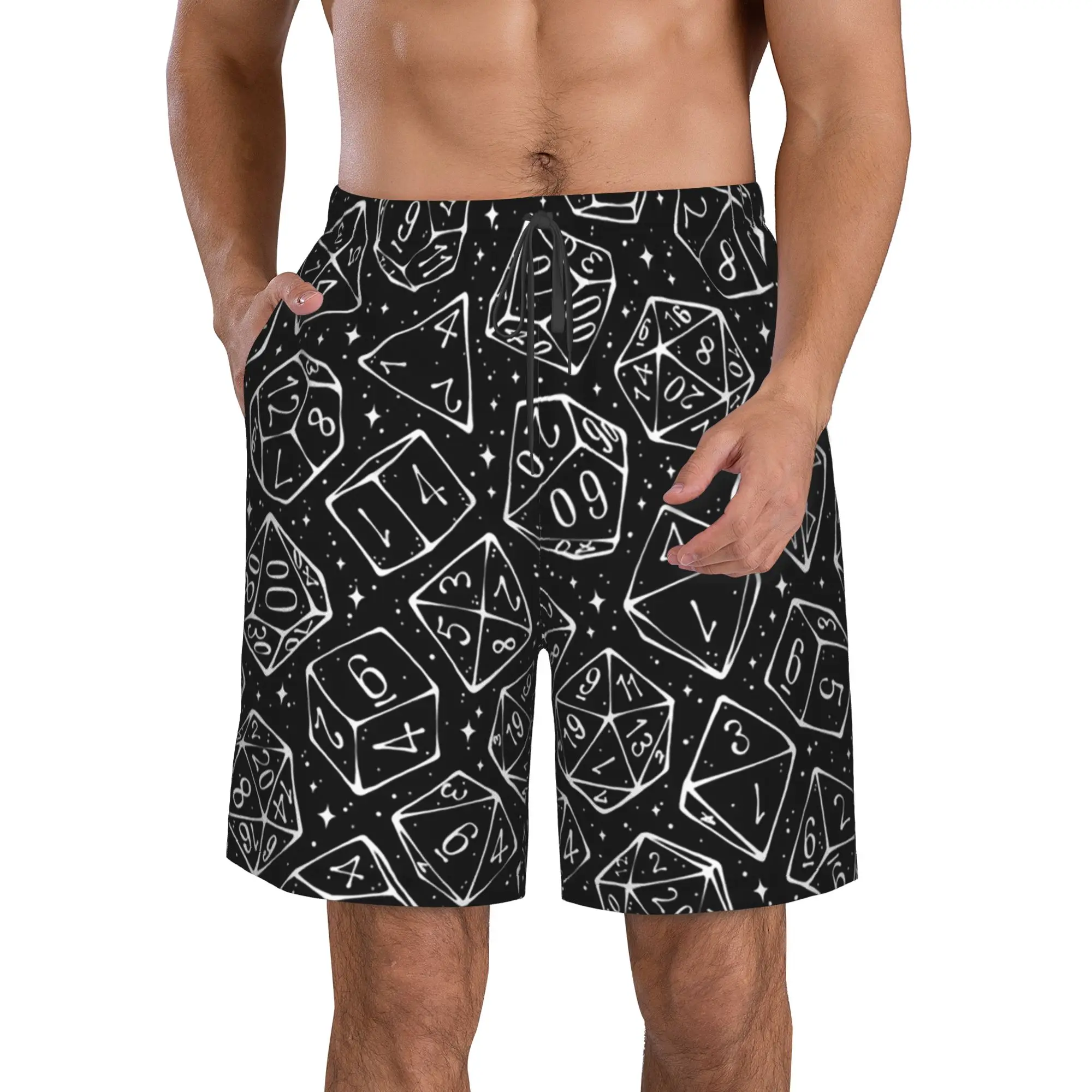 Abstract Black White Geometric Dice Trunks Beach Board Shorts Casual Quick Dry Swim Summer Men Pants