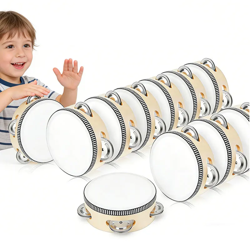 Wedding Tambourines Drum 7inch Hand Held Drum Tambourine Metal Jingles Percussion Musical Instrument Noise Makers Party Supplies