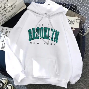 1898 Brooklyn New York baskılı erkek hoodie bahar ve sonbahar moda yün hoodie yaratıcı kazak sokak gevşek kazak